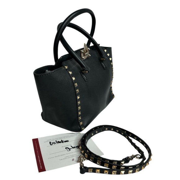 VALENTINO GARAVANI Grained Calfskin Small Rockstud Tote Black ~Authentic - Picture 3 of 14